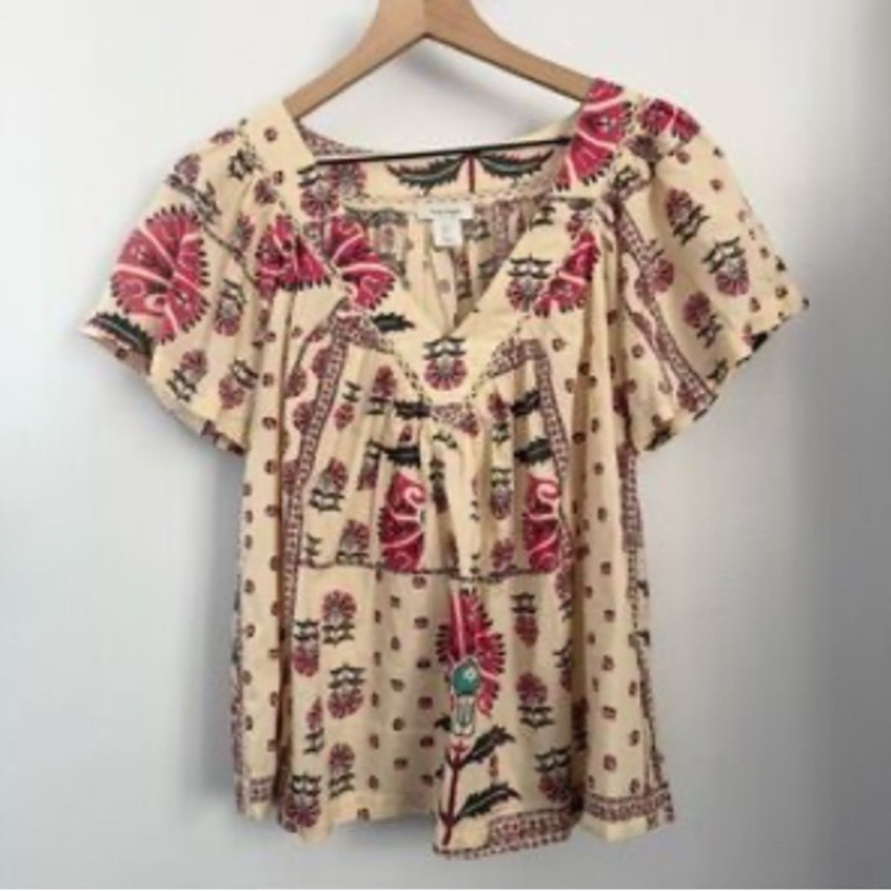 Haute Hippie Cream and Red Floral Blouse